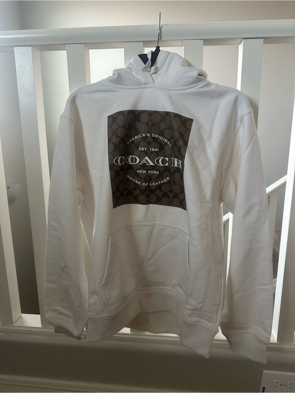 Coach White Hoodie with Brown Signature Logo Panel